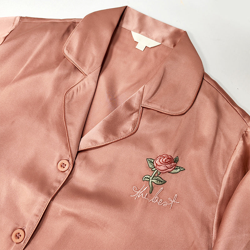 Rose Embroidered Silk Camisole Robe Two-Piece Set