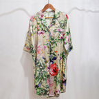 Three Quarter Sleeve Women's Printed Silk Nightdress