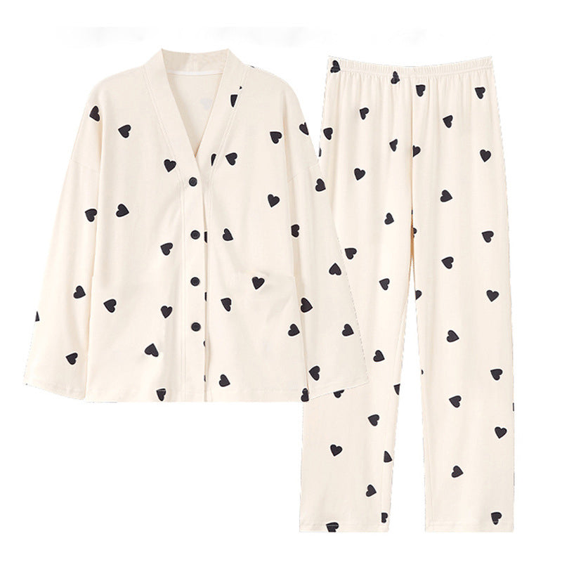 Small Black Heart Print Pajamas Set