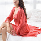 Silk Long-Sleeved Suspender Robes Two-Piece Set