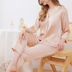 Embroidered Lace Trim Silk Pajama Set