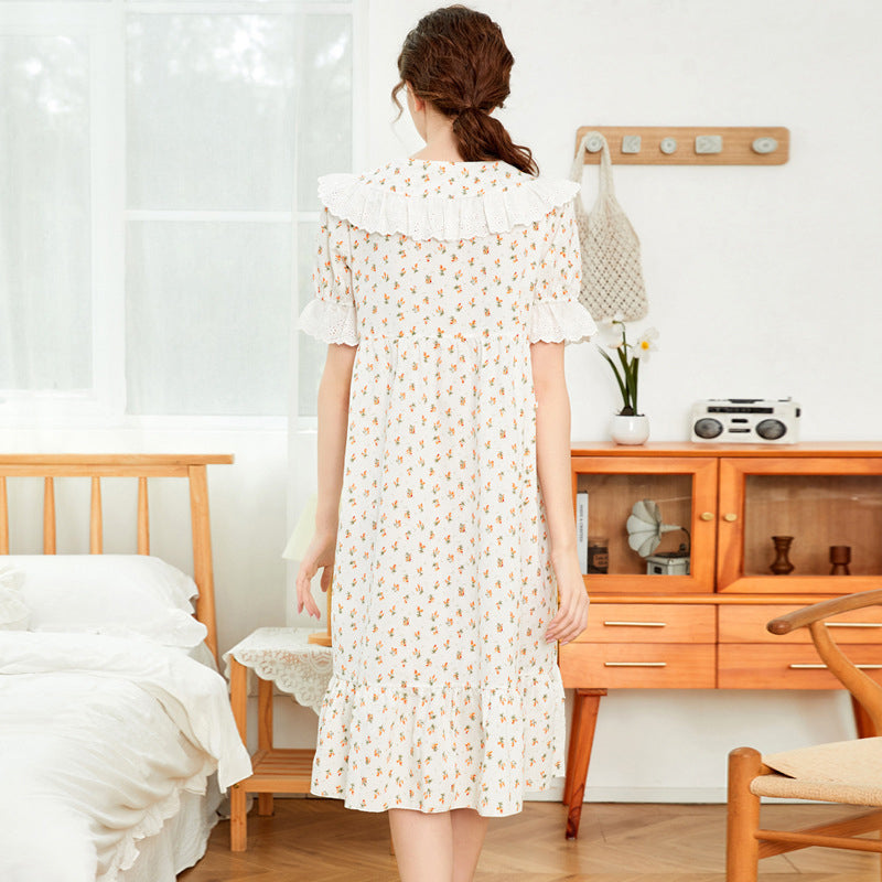 Floral Cotton Short Sleeve Court Style Nightdress