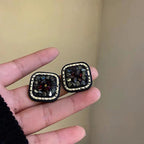 Vintage Style Black Square Diamond Stud Earrings