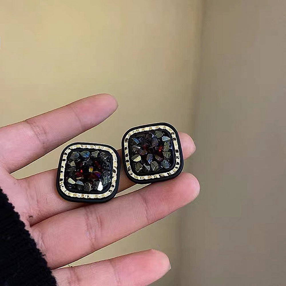 Vintage Style Black Square Diamond Stud Earrings