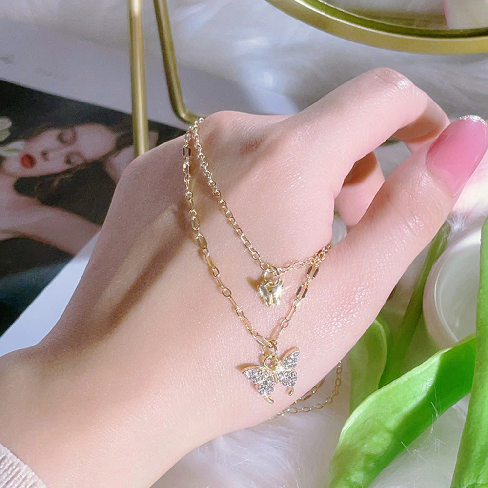 Double Layer Butterfly Necklace Choker & Layered Chain