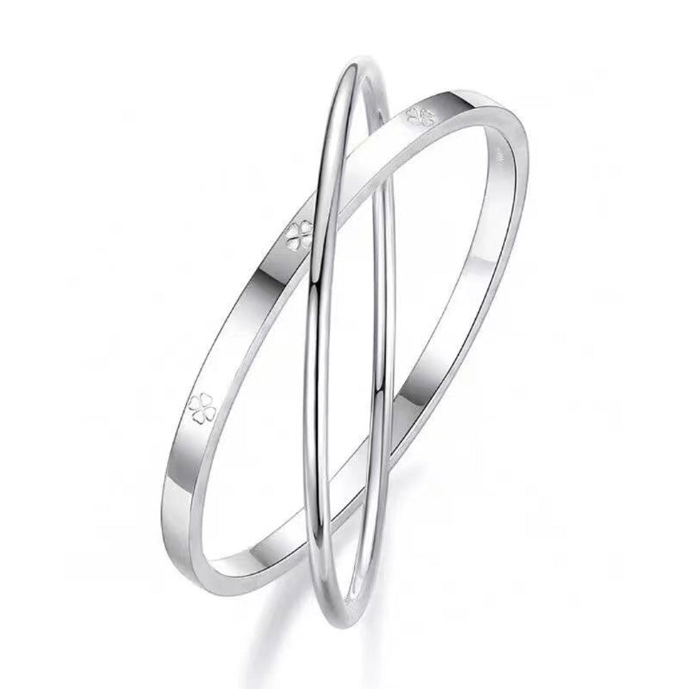Silver Plated Double Hoop Clover Bracelet