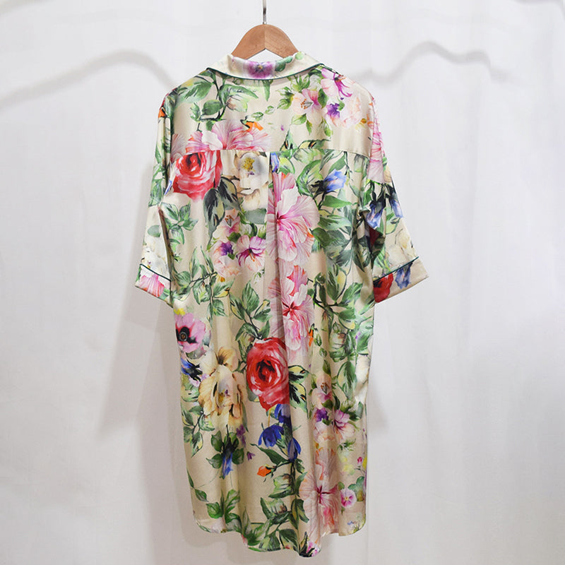 Three Quarter Sleeve Women's Printed Silk Nightdress