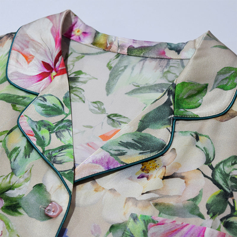 Three Quarter Sleeve Women's Printed Silk Nightdress