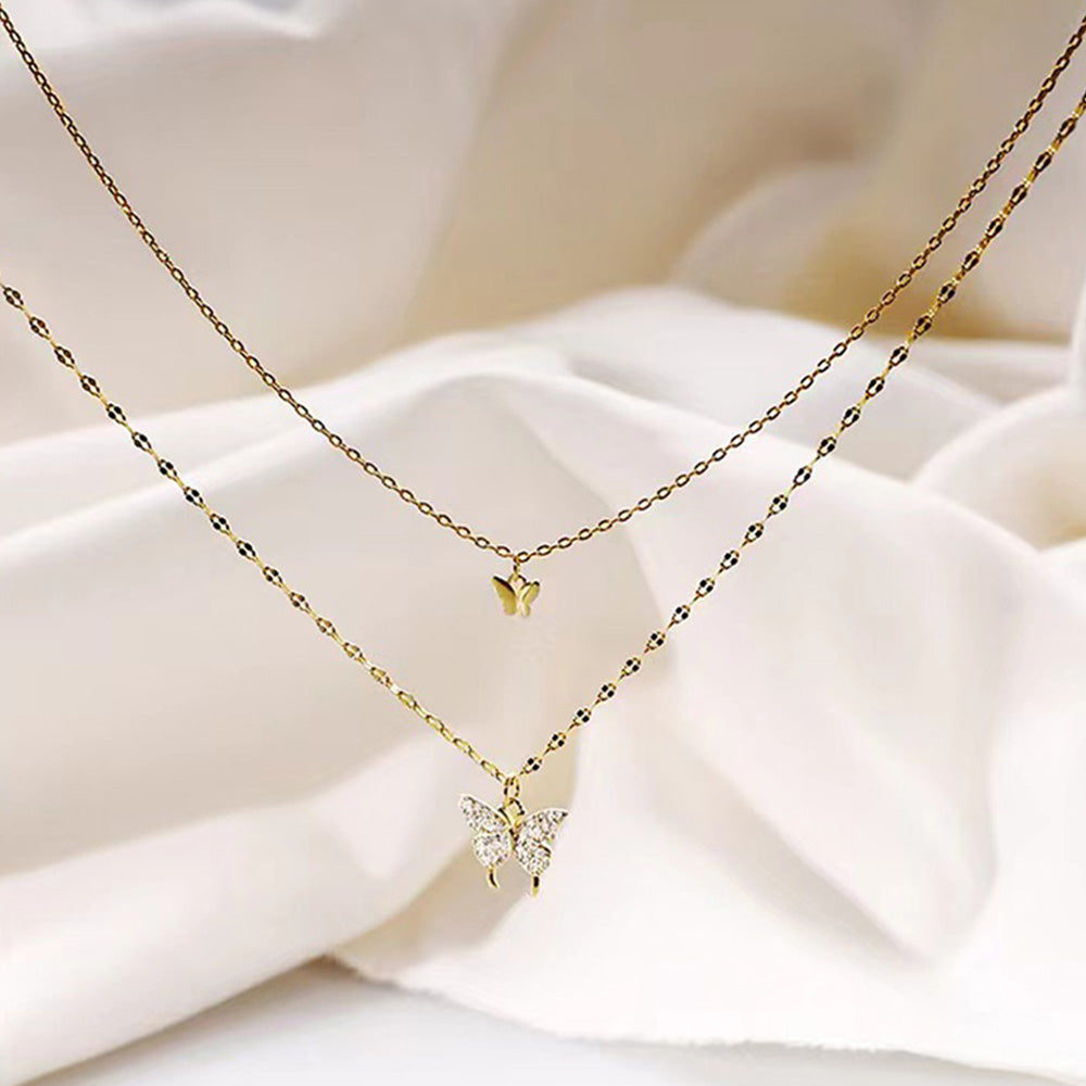 Double Layer Butterfly Necklace Choker & Layered Chain