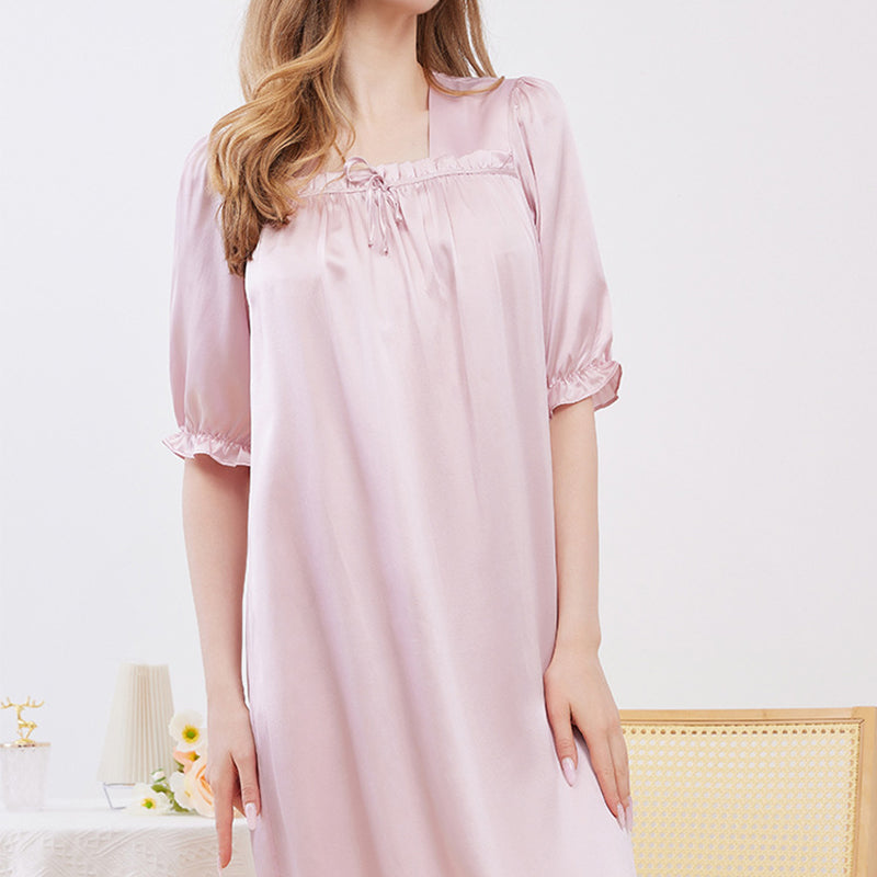 U-Neck Solid Color Silk Nightdress