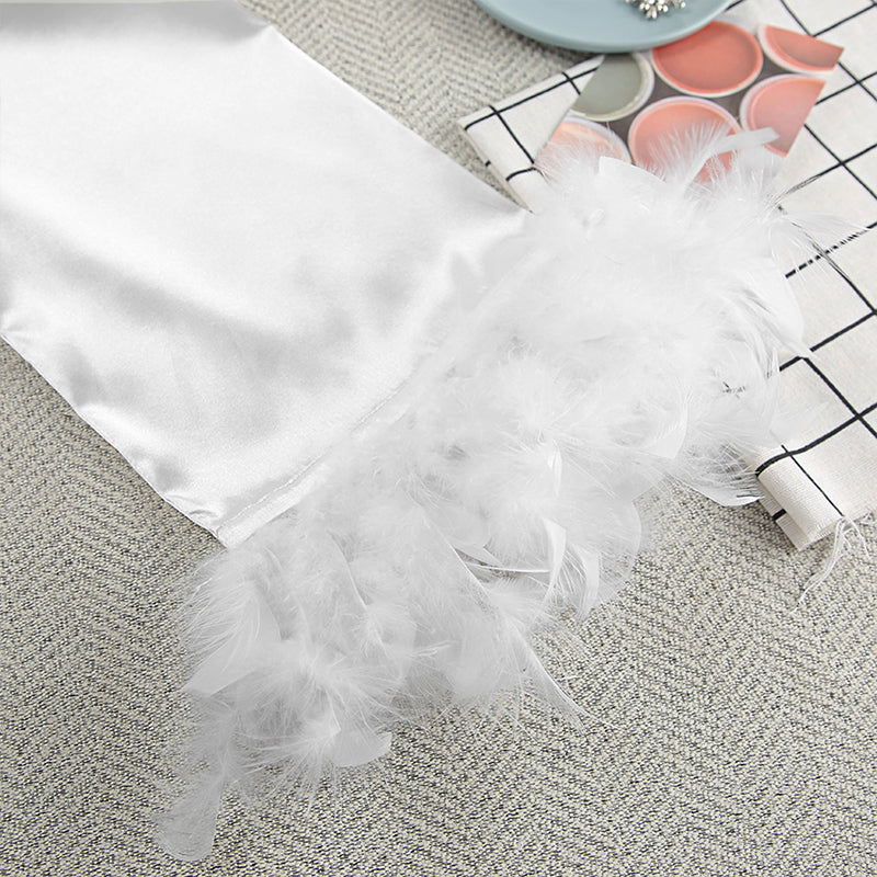 White Feather Loose Suspender Robe Two-Piece Set