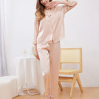 Embroidered Lace Trim Silk Pajama Set