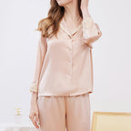 Embroidered Lace Trim Silk Pajama Set
